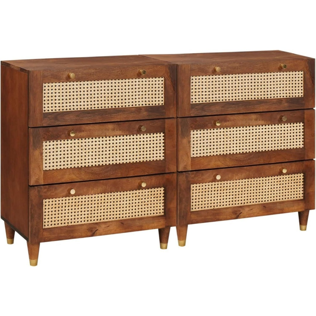 Sideboard verbindet Flechtoptik und geflochtene Elemente