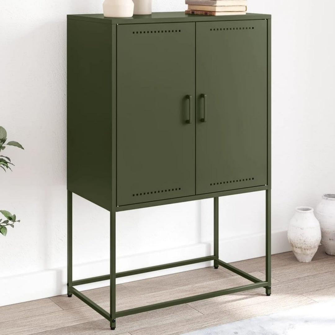 Hochschrank in Gruen mit geschlossenem Stauraum