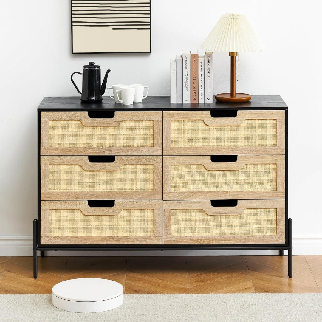 Sideboard mit Flechtoptik und 6 Schubladen