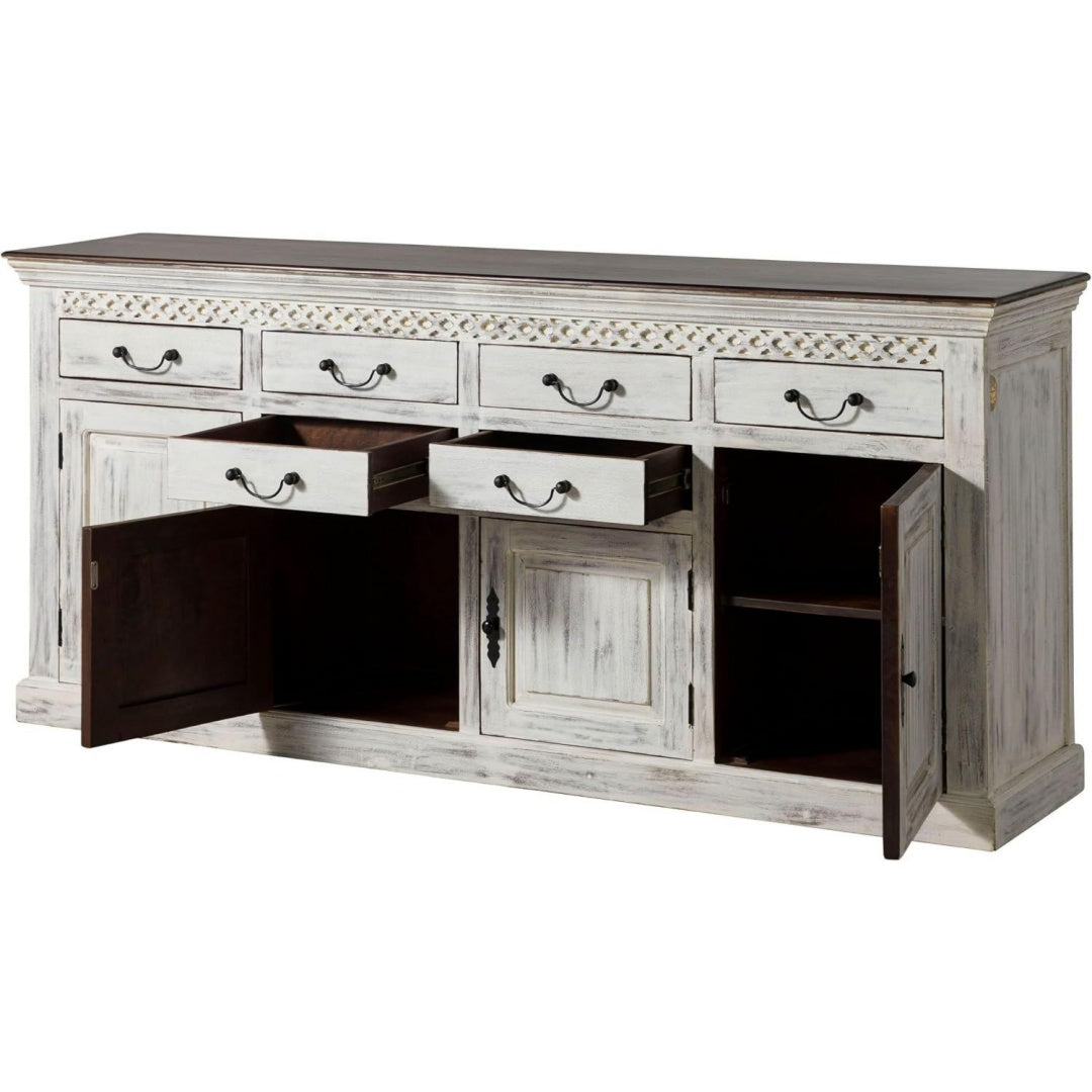 Sideboard aus Samt und Massivholz mit Schubladen