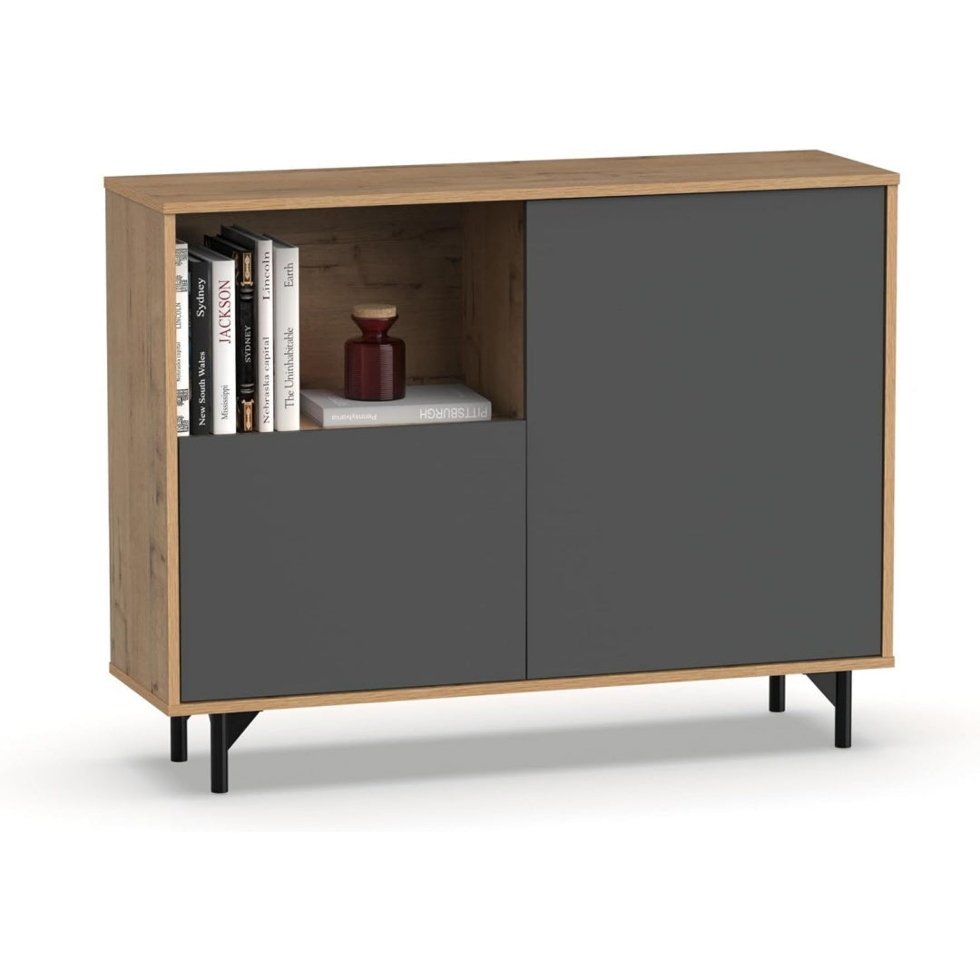 Sideboard in Eichenbraun und Grau und Gold