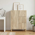 Das Sideboard misst 66 x 34.5 x 90 cm in Eichenbraun