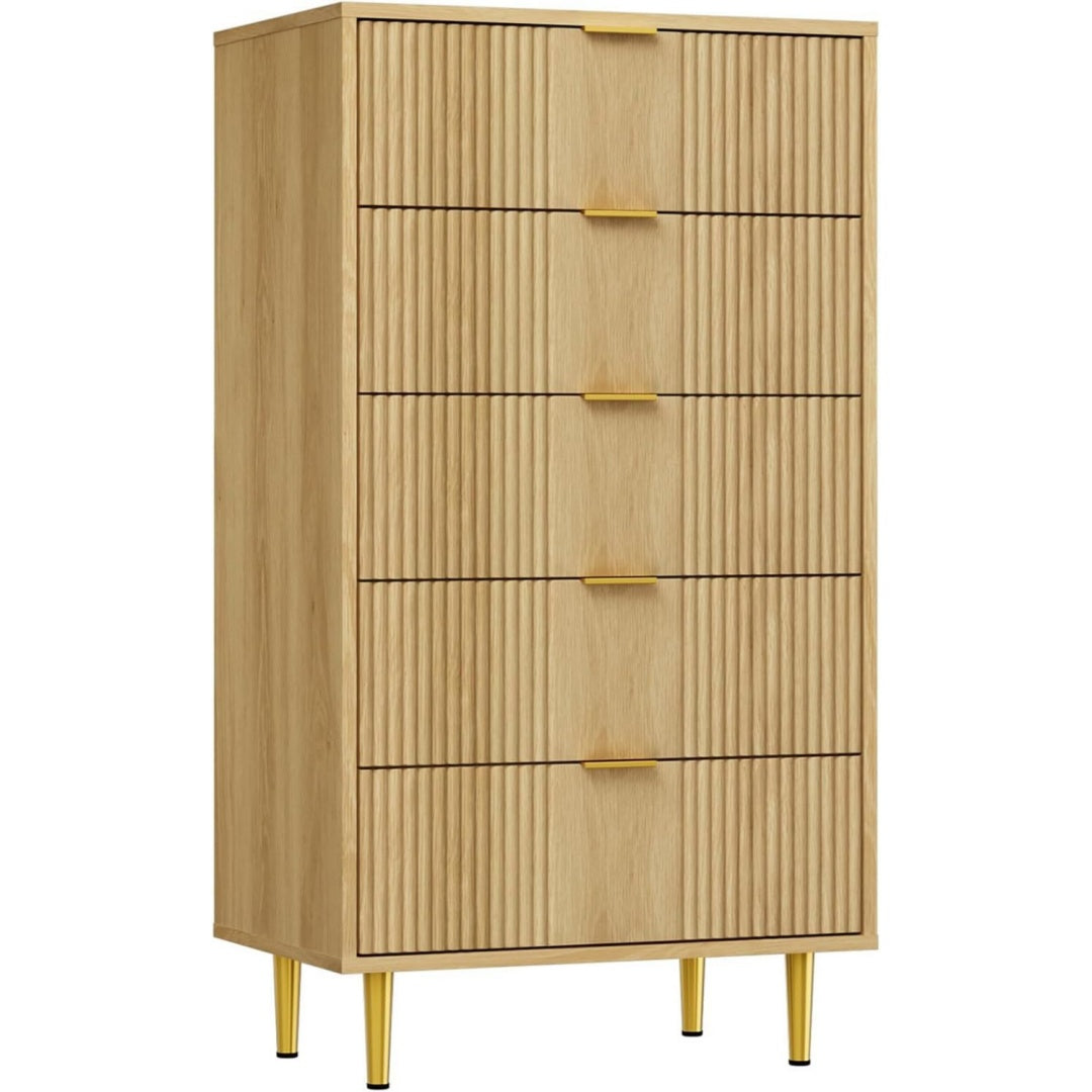 5 Schubladen an dem Sideboard aus Holzwerkstoff und Metall