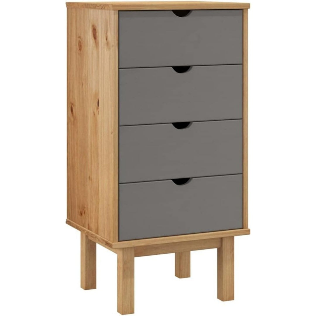 Das Sideboard setzt auf eine Farbgebung in Braun und Grau