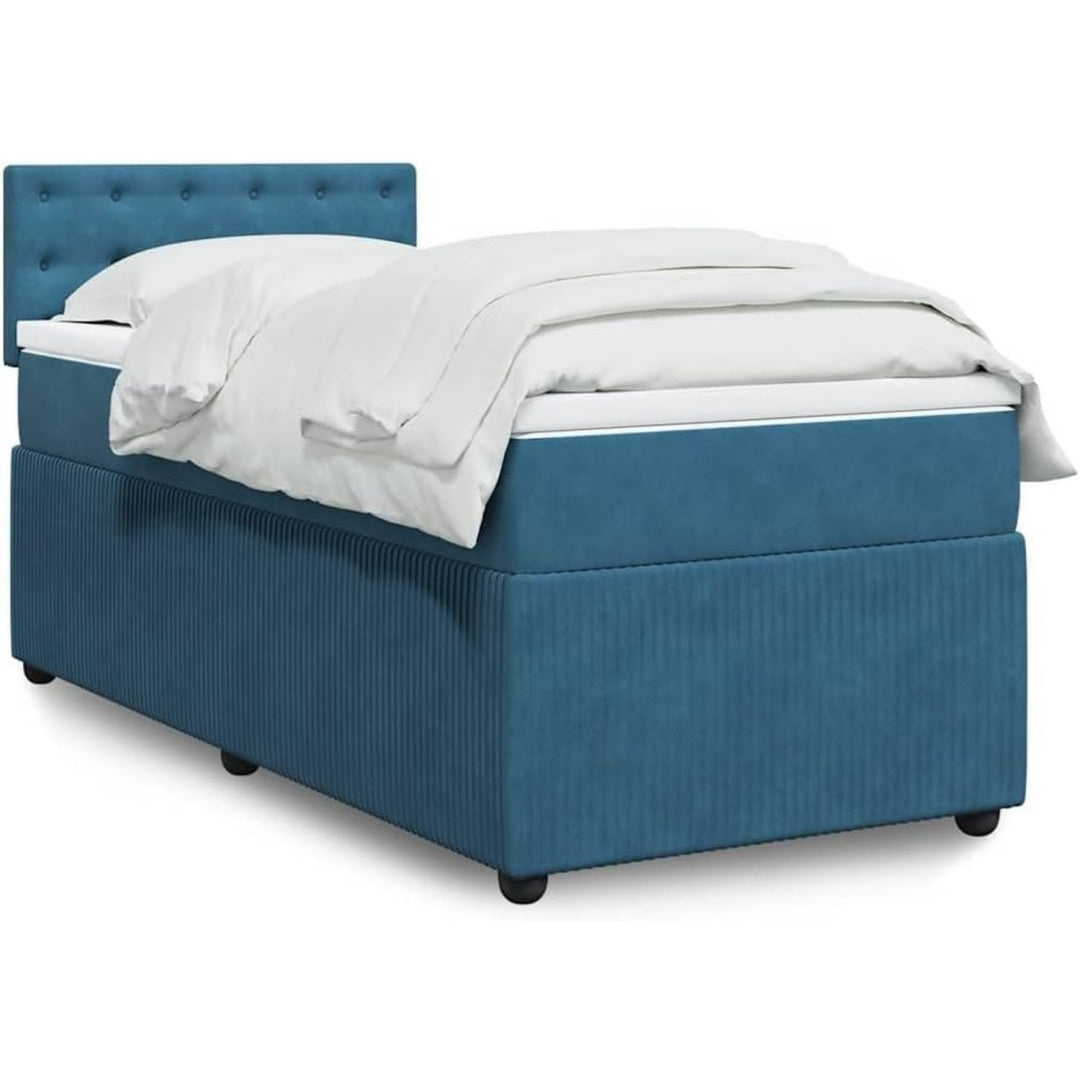 Boxspringbett aus Samt in Blau